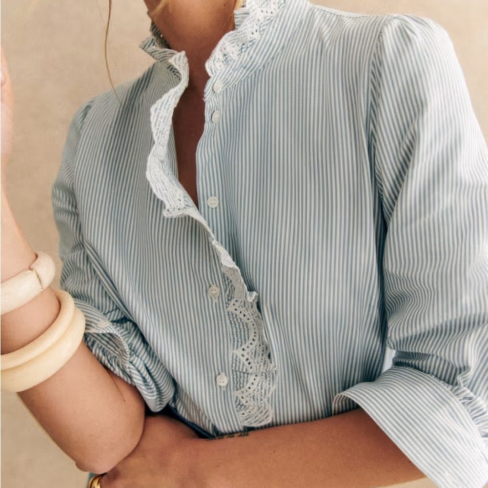 Sezane Blue Striped Button Down Shirt